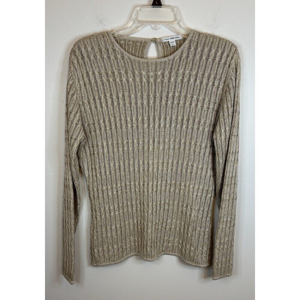 James Perse Beige Cable Knit Pullover Sweater Women 3 Large Crew Neck Classic